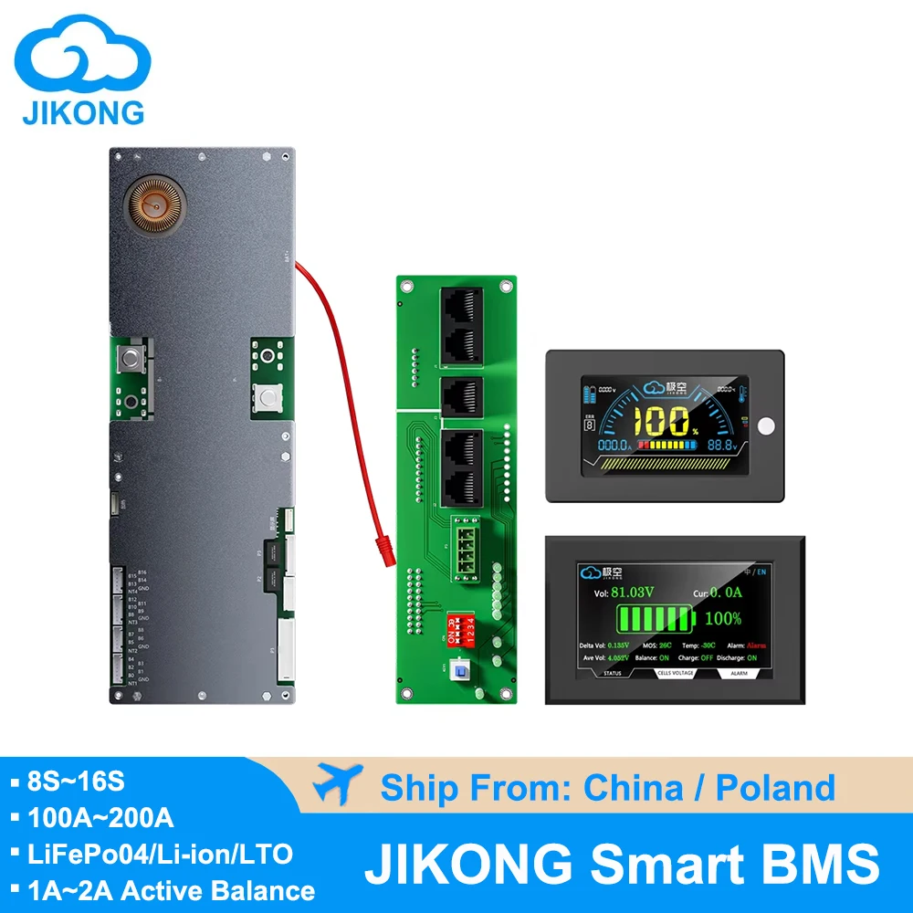 JIKONG الذكية العاكس BMS 8S 16S 24V 48V 100A 200A 8S-16S LiFePo4 ليثيوم أيون LTO تخزين الطاقة المنزلية موازن نشط 1A 2A