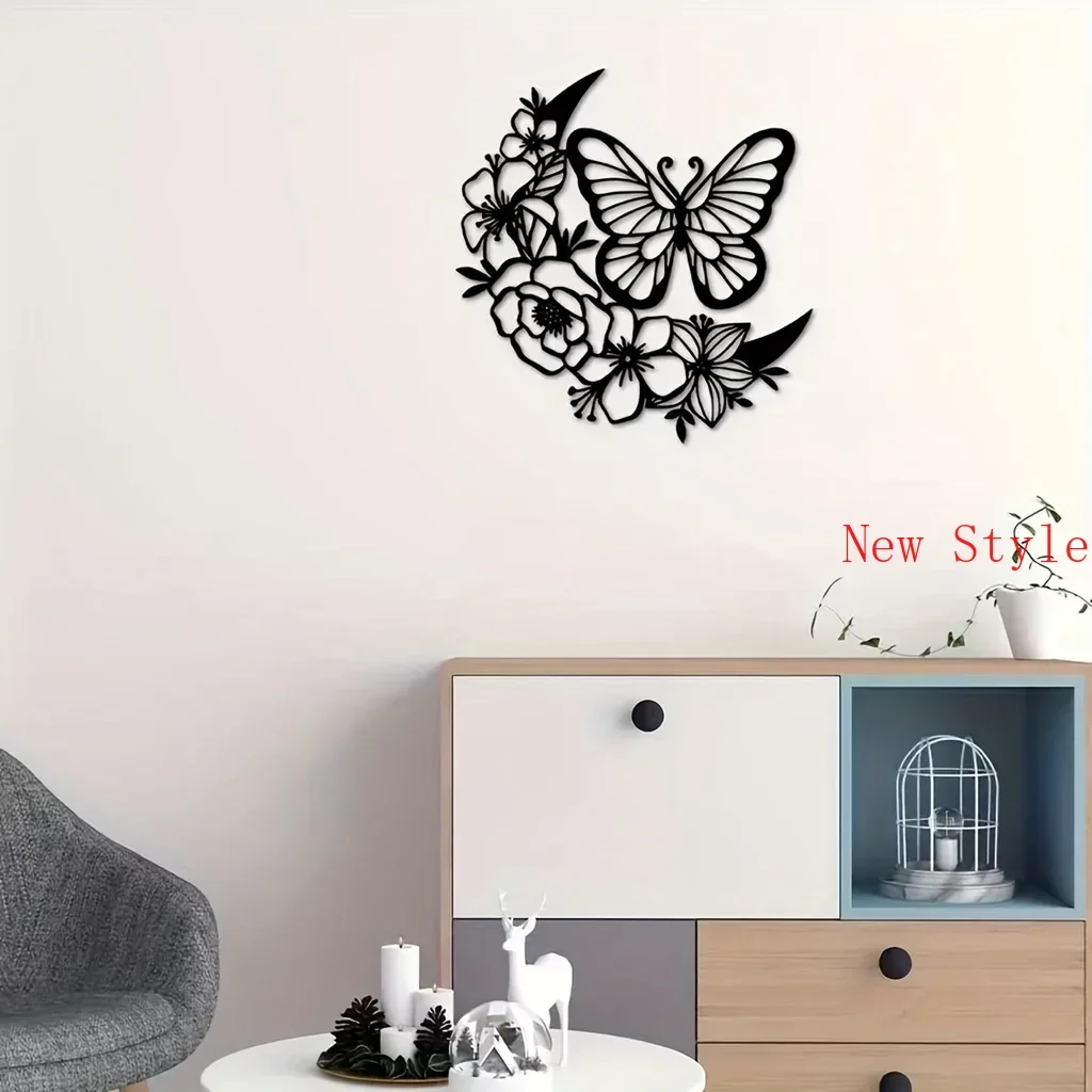 Moon Phase Boho Wall Pediments Home Decor Nordic Moon Wall Art Decor Flower Butterfly Metal Iron Art Moon Phase Wall Hanging Hom