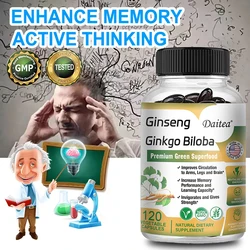 Ginseng + Ginkgo Biloba Extract Capsules - Brain Health Supplement That Helps Blood Circulation, Metabolism and Energy Levels