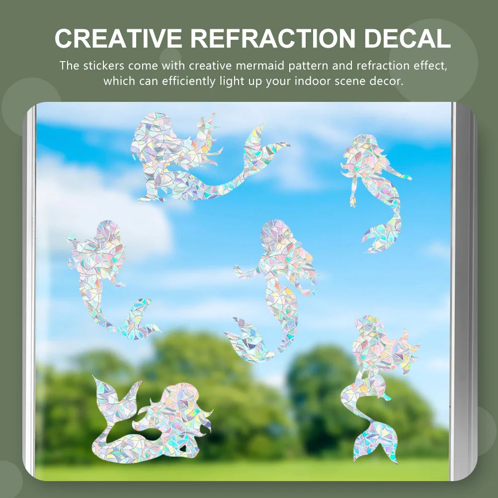 

6Pcs Mermaid Refraction Window Stickers Creative Indoor Decals Home Wall Decor Photo Background Festival Ornament
