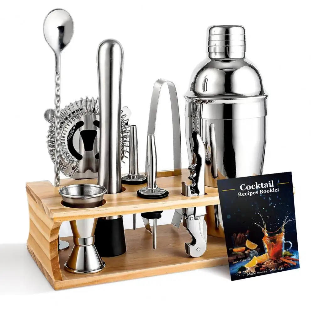 Stainless Steel Cocktail Shaker Set Professional Bartending Tools Wine Mixer Set Bartender Cocktail Shaker Tool Kit With Holder