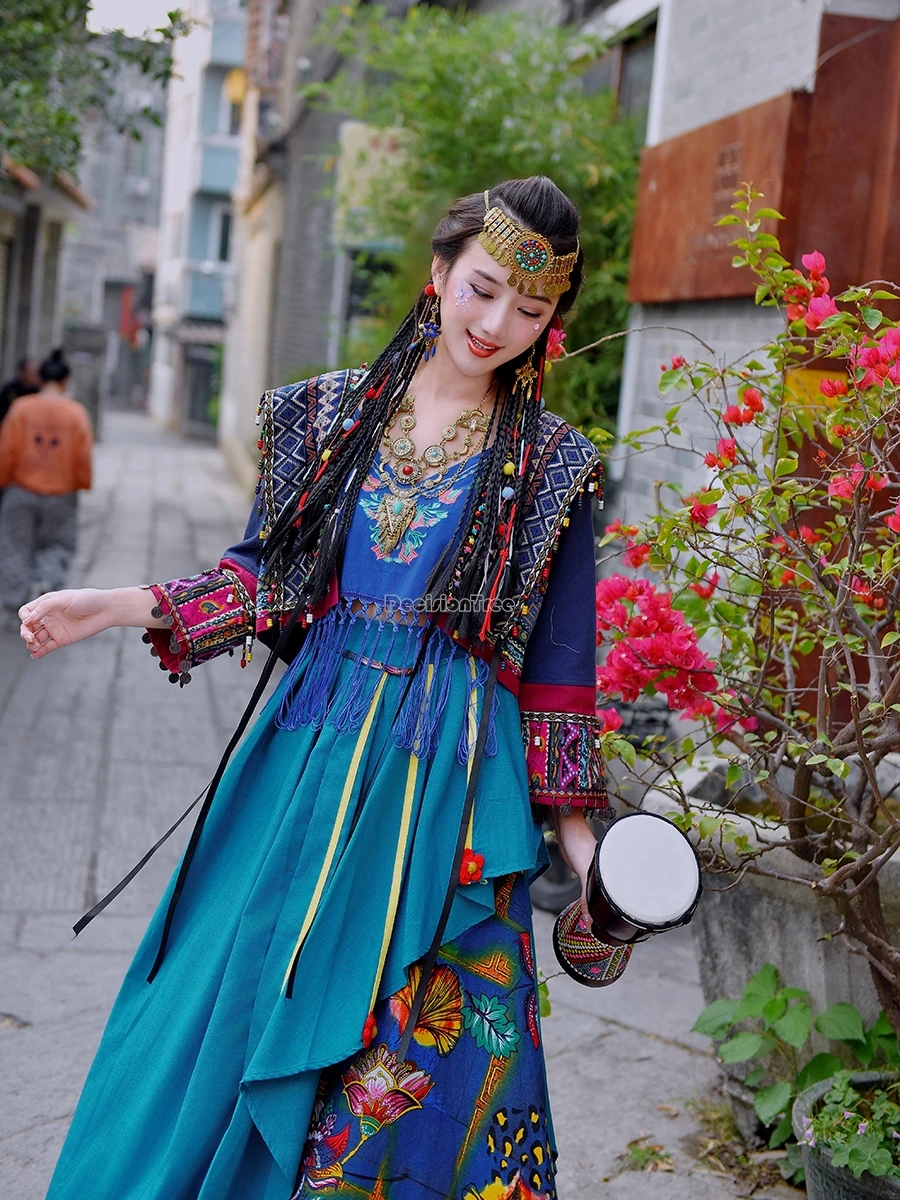 2024 new chinese national exotic photography costume dress retro style ethnic women loose casual chinese improved hanfu set t001