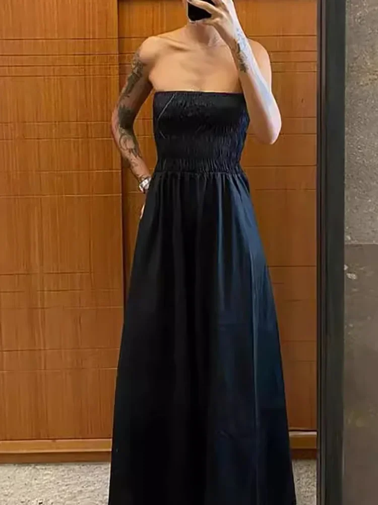 

2025 Sleeveless Party Dress, Women Summer Backless Patchwork Maxi Dress, Solid Strapless Elegant Ladies Dress Vestido