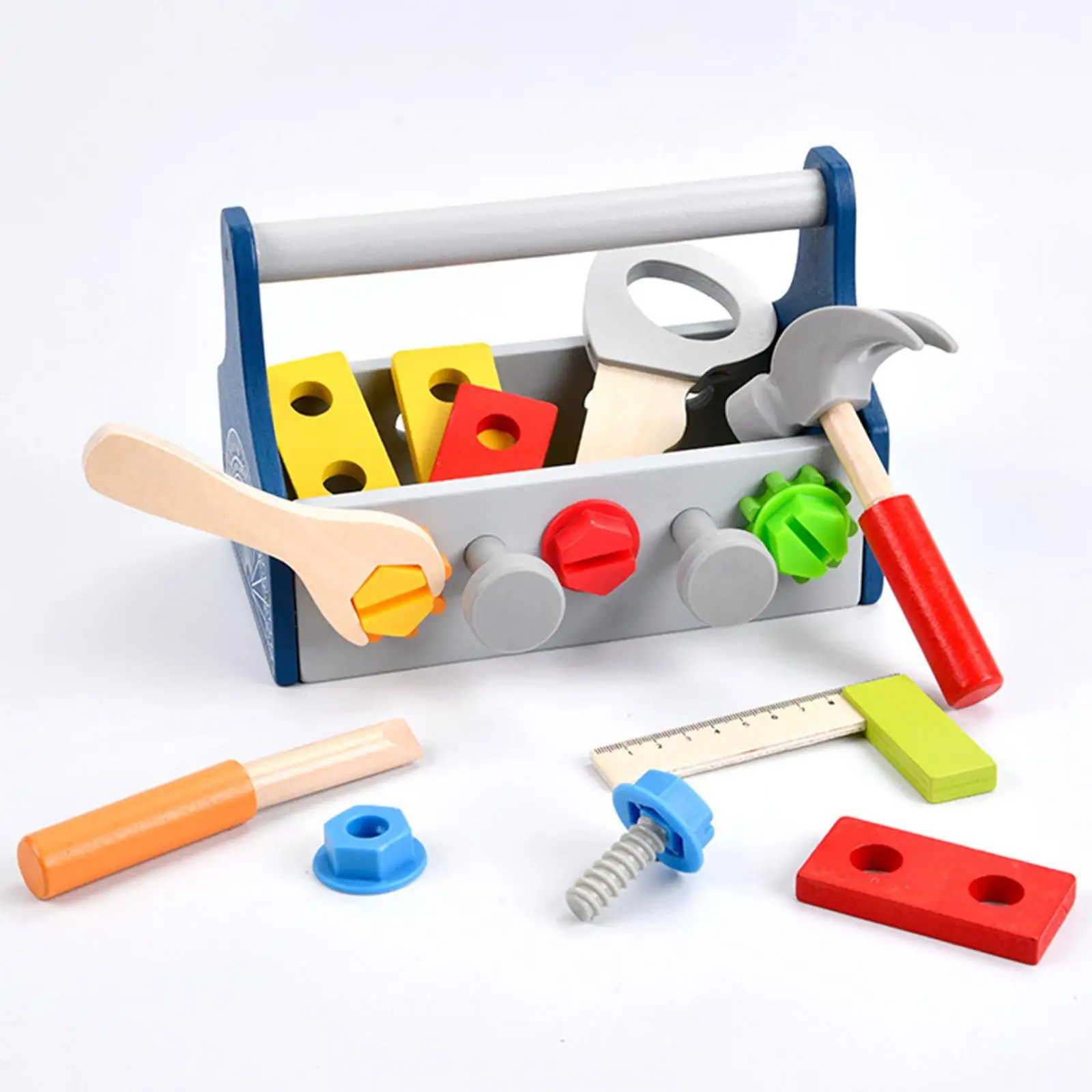 Wooden Tool Set, Model Building Tool Kits, Montessori Construction Toys Tools Box Toys for Kids