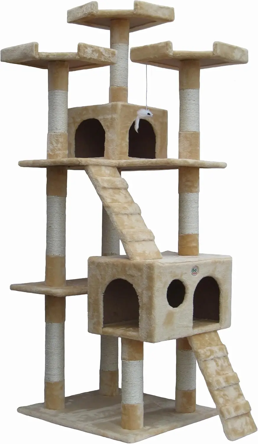 72" Tall Tree Tower with Condos - Large Tree  Tower for Indoor Cats - Play Scratch Hide Climb Activity