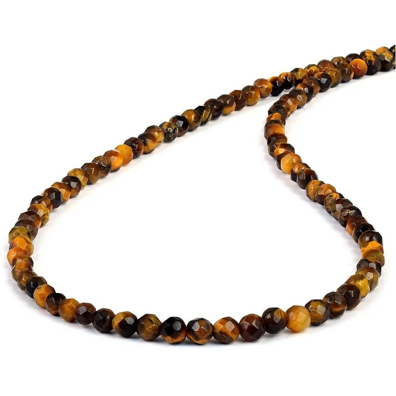 A+ Natural Tiger's Eye Faceted Round 2-3MM Gemstone Beaded Handmade Necklace 24"