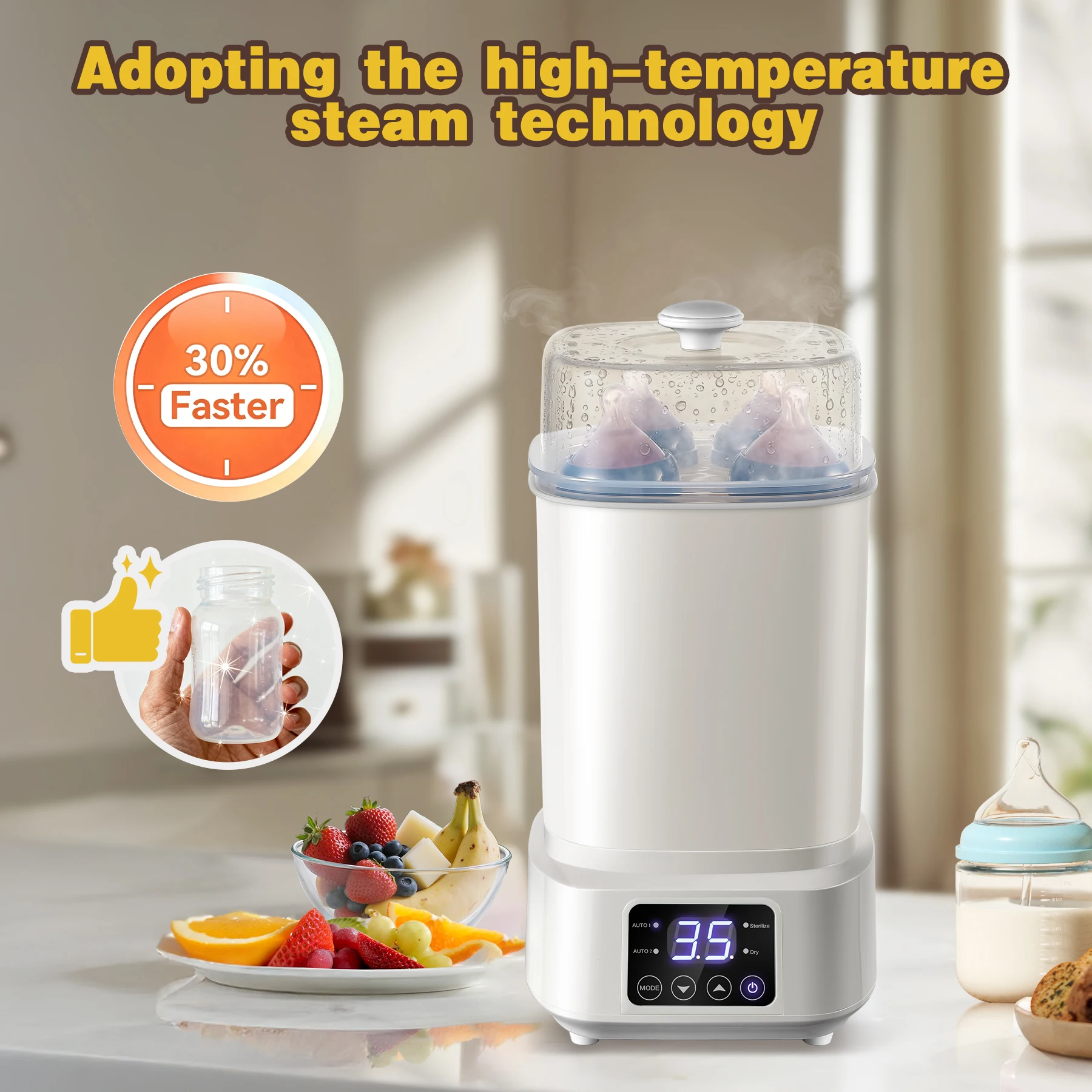8-in-1 30-min Fast Drying, Compact for Travel‌ Baby Bottle Sterilizer & Dryer