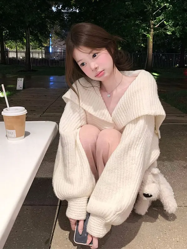 

Warm Knitted Loose Navy Collar Sweater Sli Spring Faion Gentle Wind Small Size Casual Top Trendy Spring Clothing