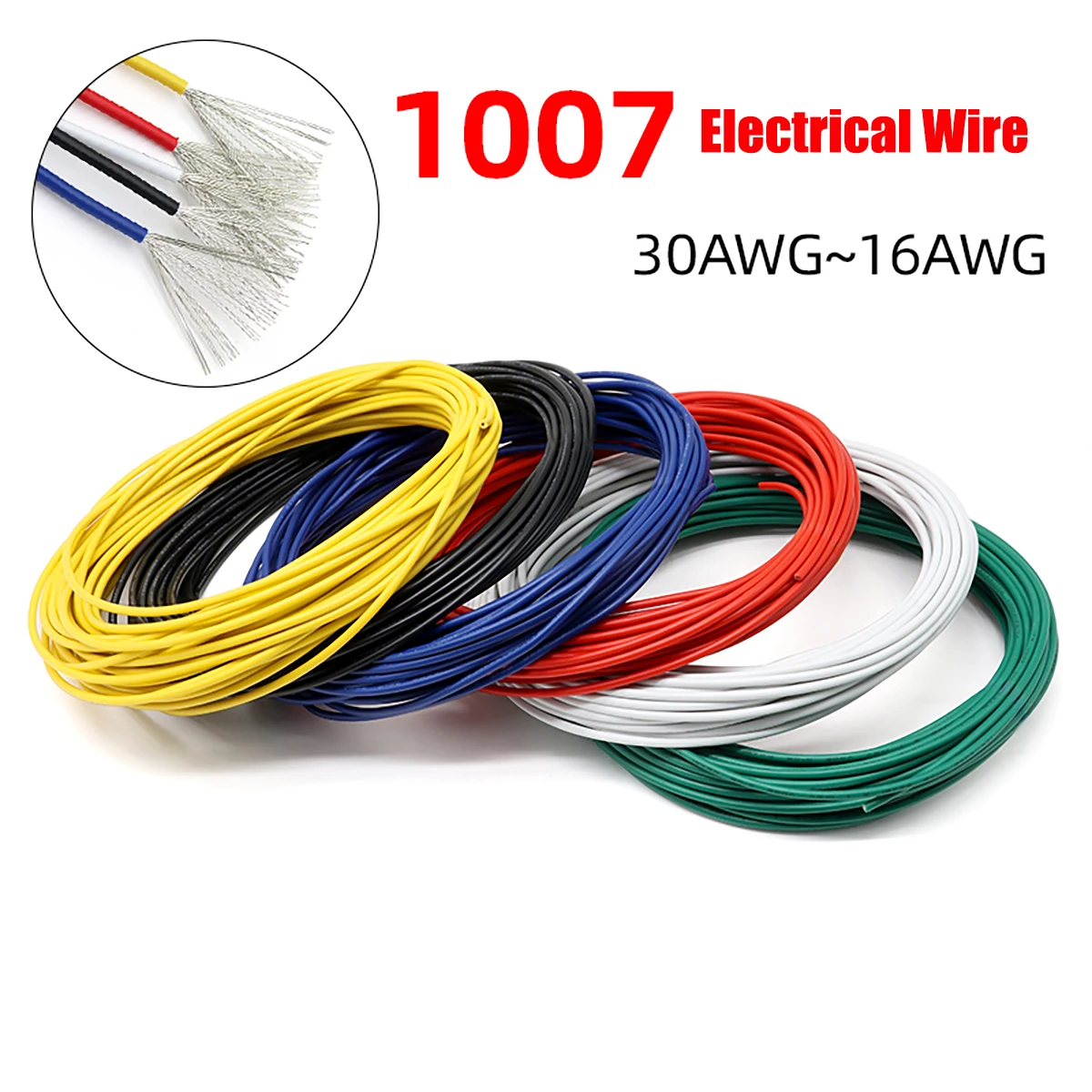 UL1007 Electrical PVC Cables Equipment  LED Lamp Lighting Wire Tinned Copper Hook-Up Cables 16-18-20 22 24 26 28 30AWG