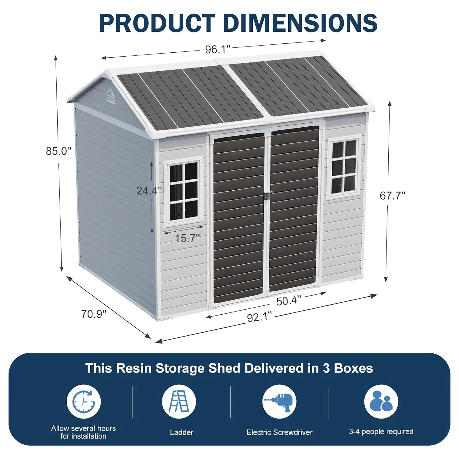 Resin Storage Shed w/Floor & Openable Windows, Outdoor Garden Tool House 8x6 FT, Customized - view 6