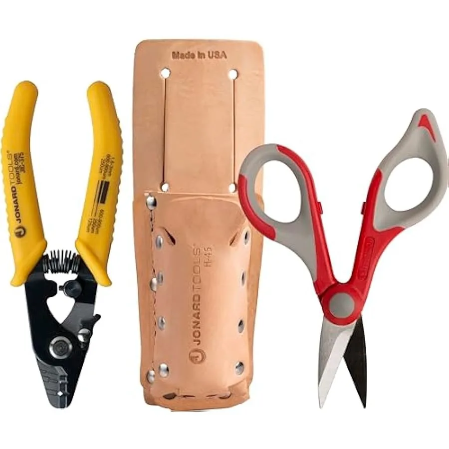 Jonard Tools TK-355 3 Hole Fiber Stripper and Kevlar Shears Scissor Kit Leather Pouch