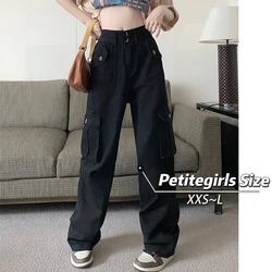 150 Petite girls American retro workwear jeans for women high waist straight casual wide legs xs taller eight points summer