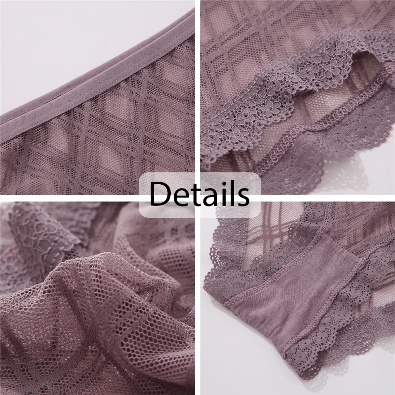 FINETOO 3Pcs/Set Women Sexy Lace Panties Low Waist Brazilian Briefs Transparent Hollow Out M-2XL Sexy Intimate Lingerie Big Size