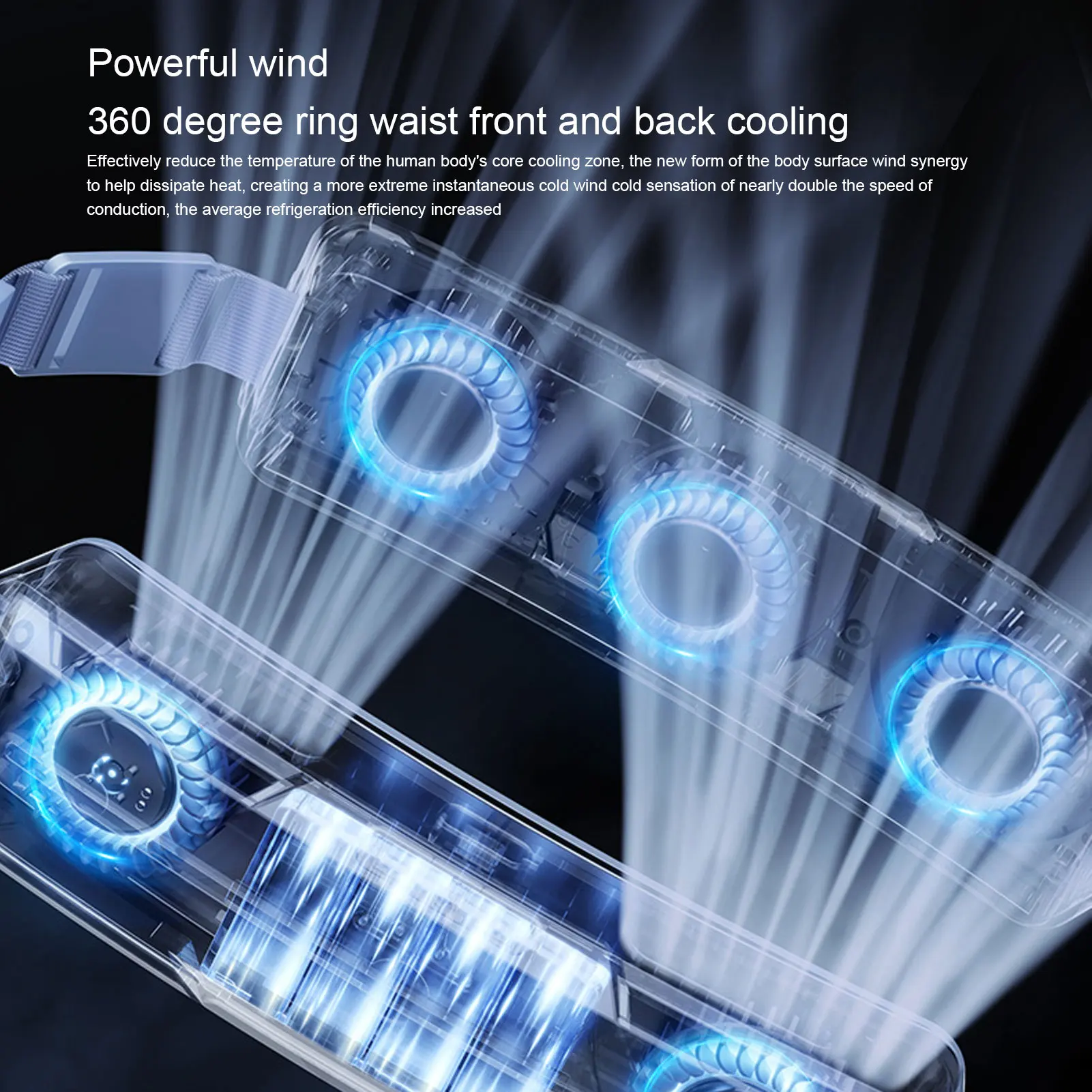 Reiseventilator, tragbarer Taillenventilator, multifunktional, 3 Geschwindigkeiten einstellbar, Eiskompresse, effizienter Weitwinkel-Gürtelventilator für Outdoor-Sportarten