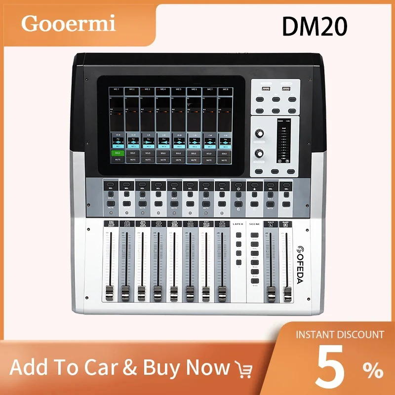 

GOOERMI DM20 Professional 20-Channel Digital Mixer DJ Sound Mixing Board Console with USB PC Recording Input 48V Power