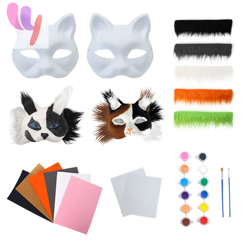 3Pcs/set DIY Handmade Graffiti Half Face Mask Therian Mask Kit Blank Mask Half Face Hand Drawn Animal Cat Fox Mask Party Gifts