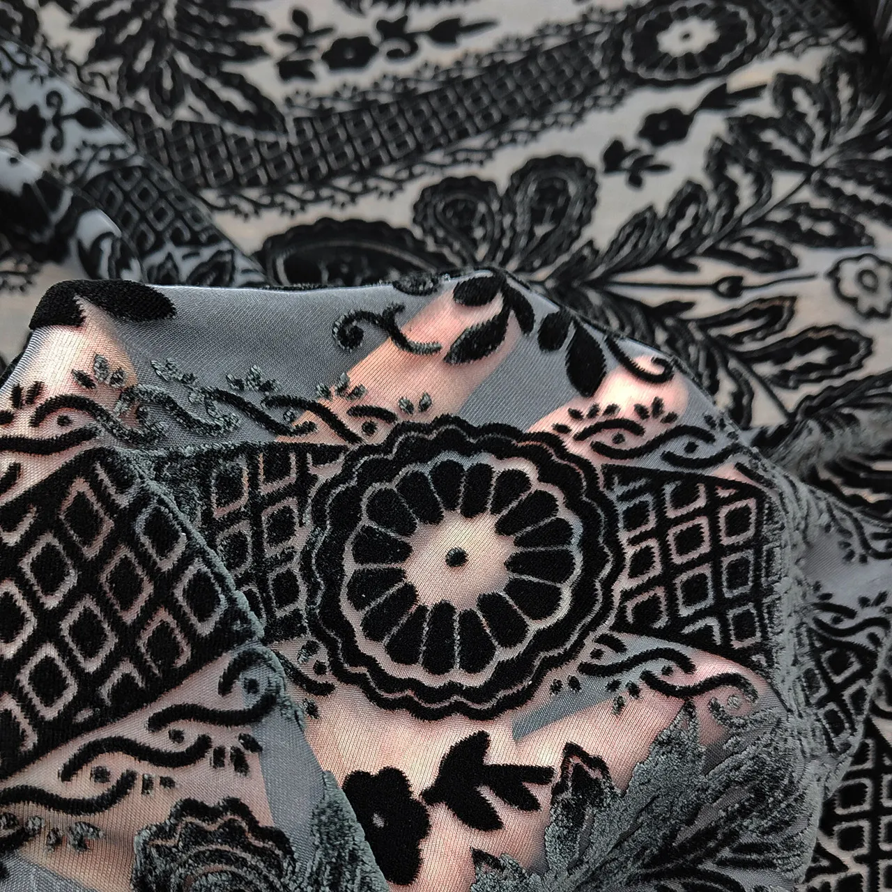 White Black Silk Silk Burnt Flower Burnt out Hollow Velvet Chinese Style Traditional Dress Cheongsam Fabric