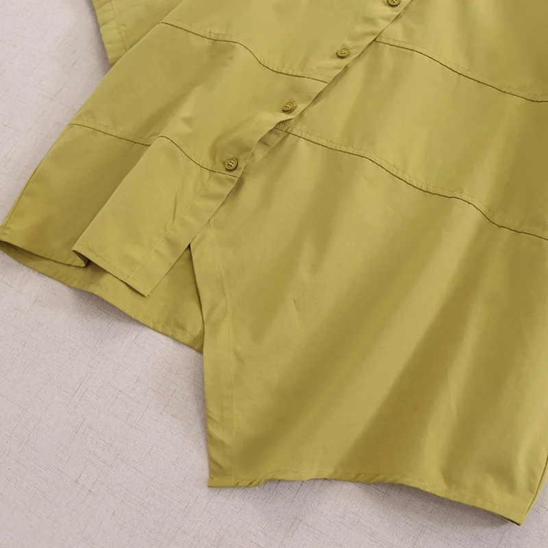 Japan Style Asymmetric Diagonal Button Short Sleeved Shirt Women Summer New Turn Down Collar Solid Color Casual Blouse Tops