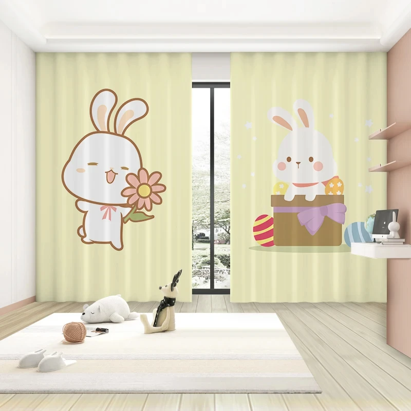 Cartoon Cute Rabbit Pattern High Blackout Curtains Children's Room Early Education Center Kindergarten Shading Drape New Style