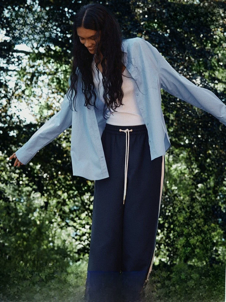 

H&M Women's Cotton Casual Shirt Fashionable Commute Oversized Summer Shirt Long Sleeve Turn-down Collar Full-length Coat