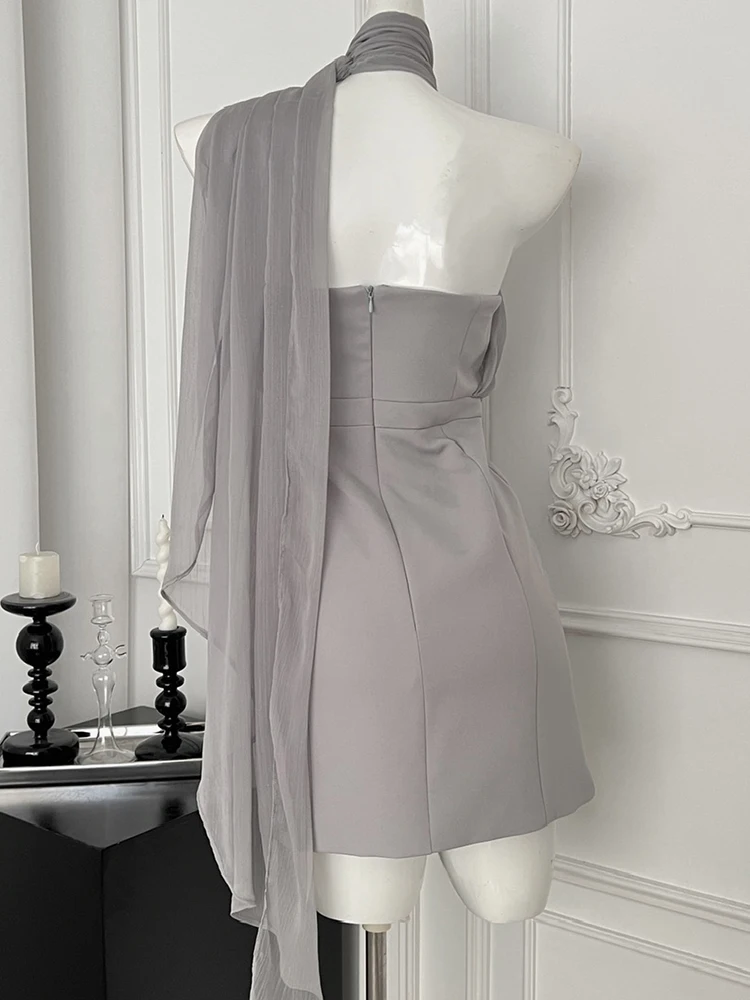 Women Fashion French Dress Mini Mesh Gauze Frocks Sleeveless Design One-Piece 2000s Coquette Gyaru Shoujo Girl Vintage Evening