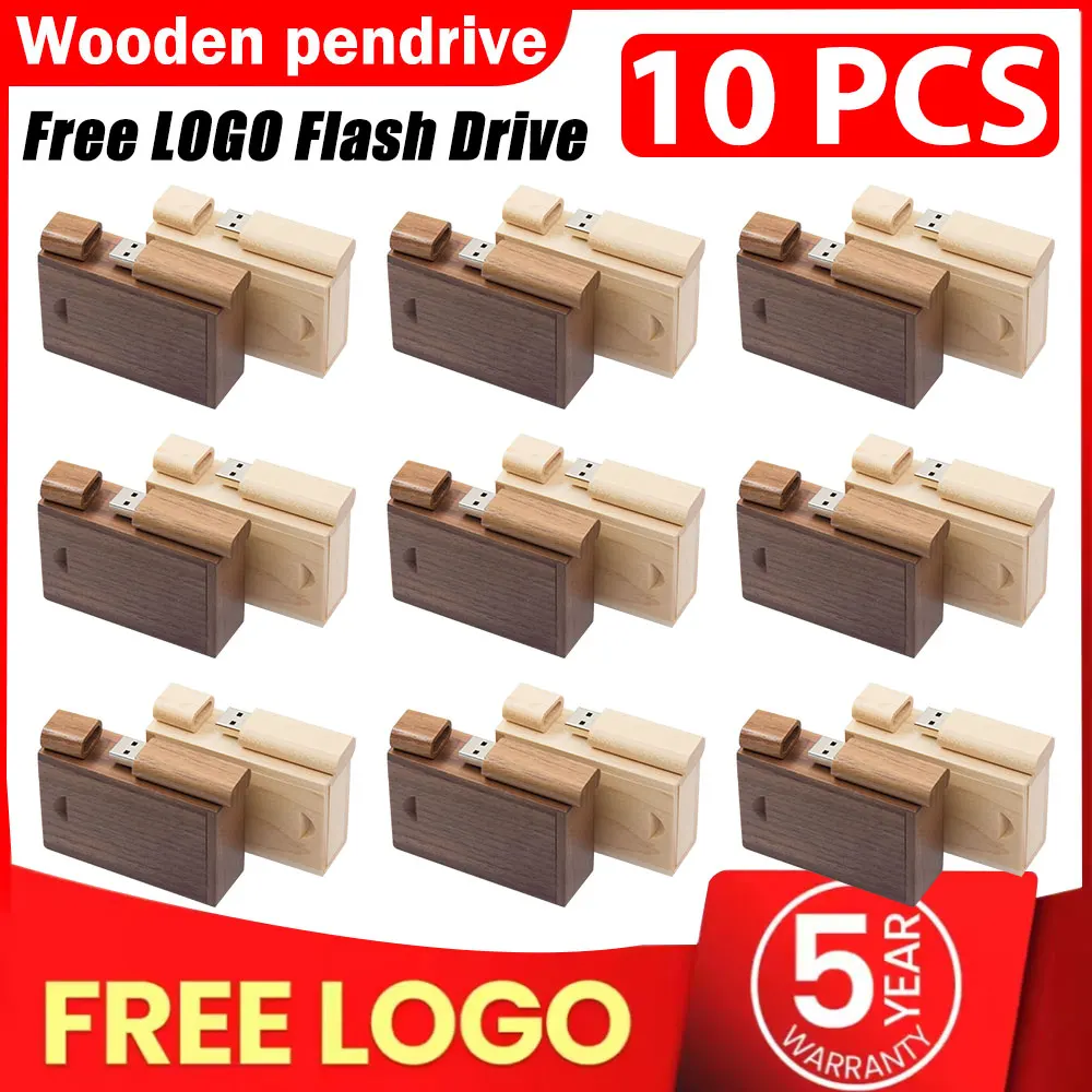 10pcs/lot Wood Wedding Gift USB 2.0 Flash Drive 4GB 8GB 16GB 32GB Pendrive Mini Creative Pen Drive Memory U Stick Customize Logo