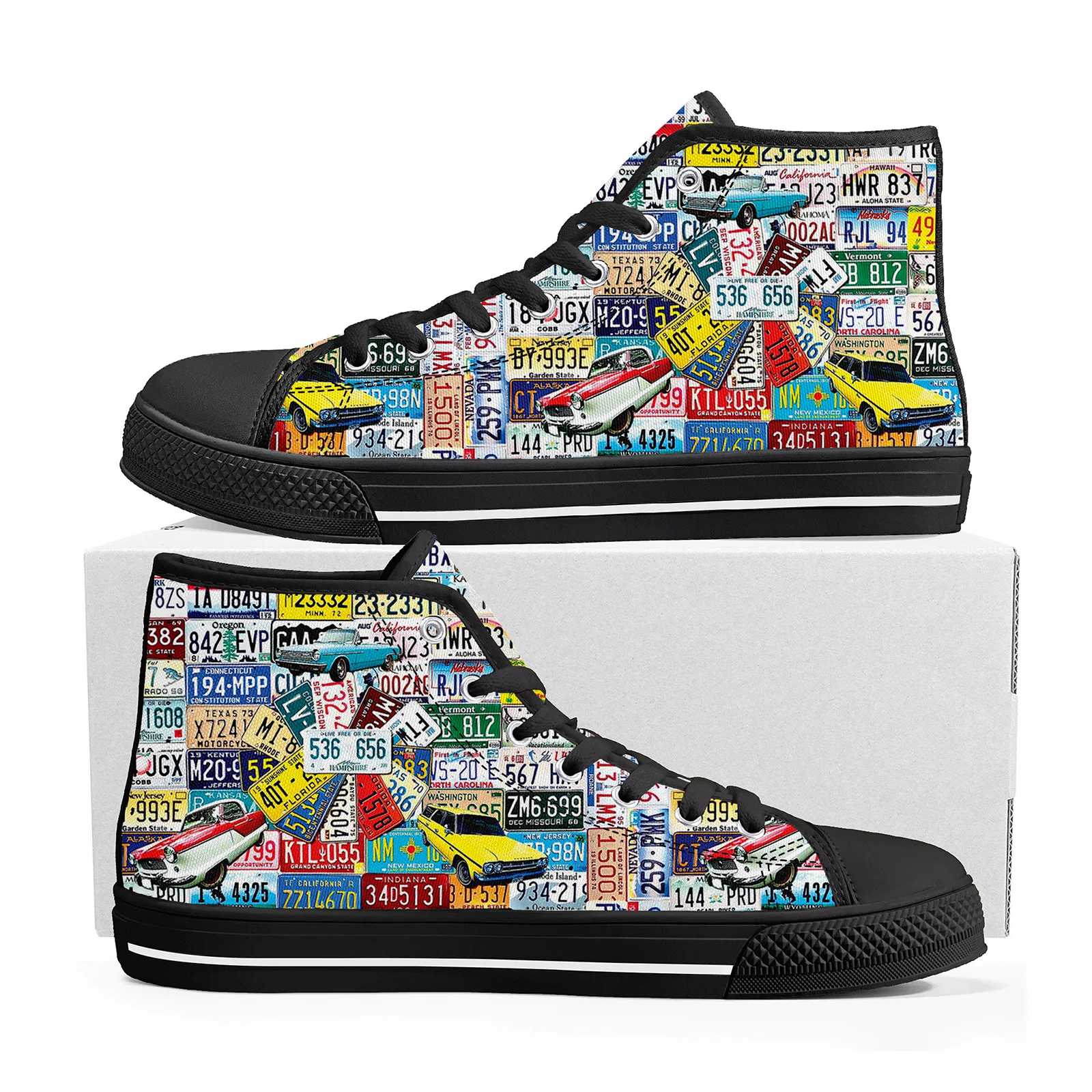 License Car Plate Number Retro Novelty Design High Top High Quality Sneakers Mens Womens Teenager Canvas Sneaker Custom Shoes