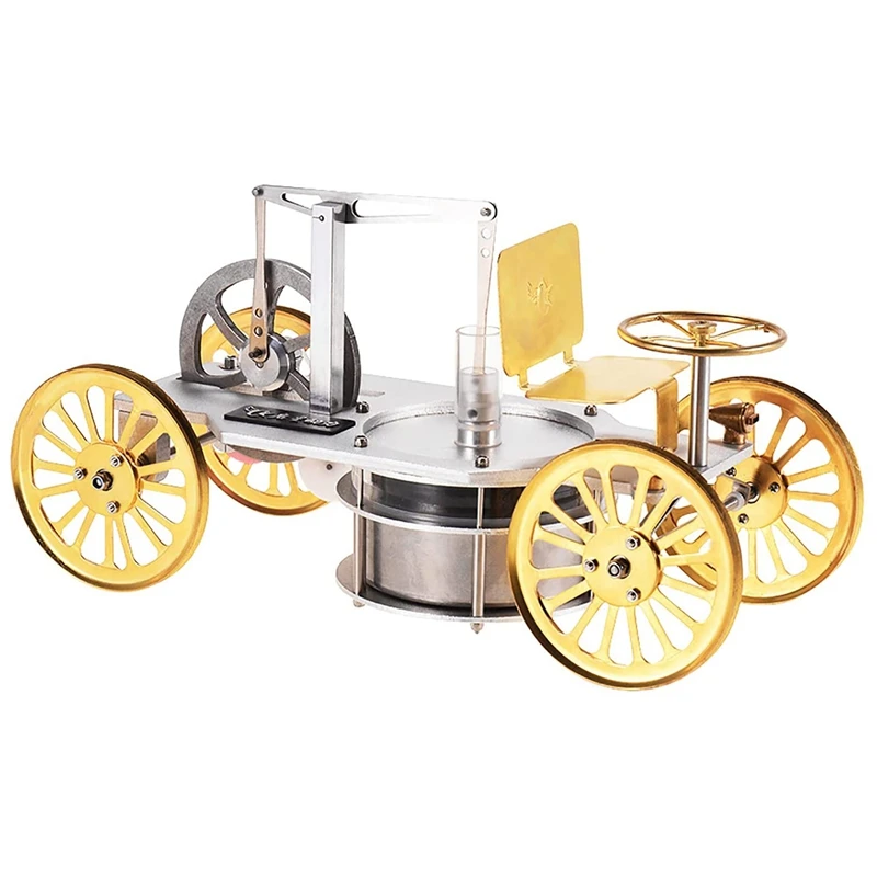 Stirling Engine,Boiling Water Powered Low Temperature Cryogenic Stirling Engine 4 Wheels Car Model Science Experiment