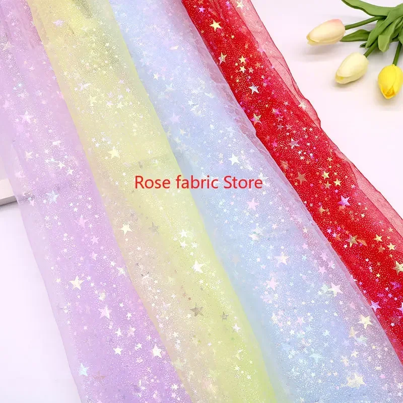 

Разноцветная кружевная ткань со звездным принтом, мягкий тюль со звездами, кружево для свадебного платья, платье для девочек, платье-пачка, ширина 51 дюйм, 1 двор