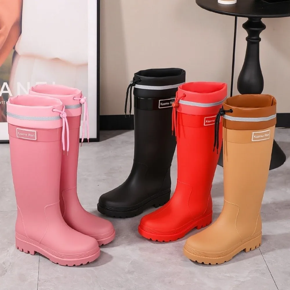 Durable Waterproof Water Shoes High Tube Anti Slip Women Rain Boots Middle Heel PVC Rain Shoes Hiking