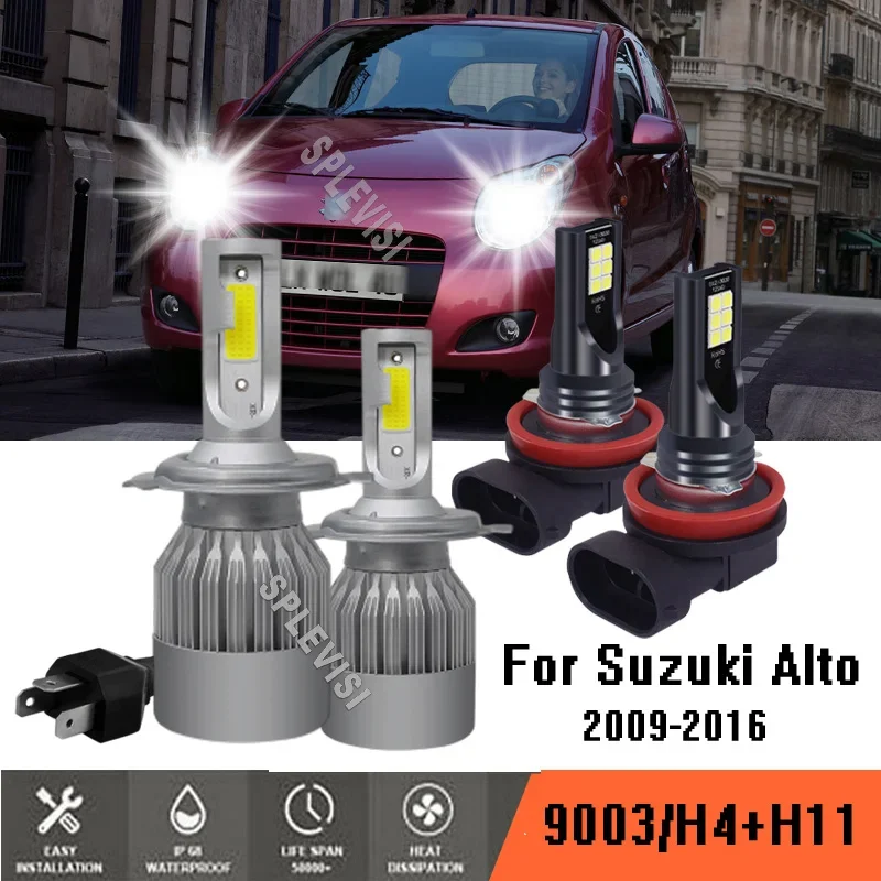 

4Pcs 9003 H4 H11 led headlight High Low Beam Fog Bulbs Conversion Kit For Suzuki Alto 2009-2016 2010 2011 2012 2013 2014 2015