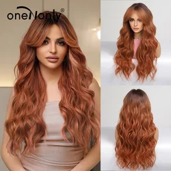 oneNonly Long Ginger Orange Wig Bangs Wavy Party Wigs Plush Daily Natural Hair Woman Wigs High Quality Synthetic Wig