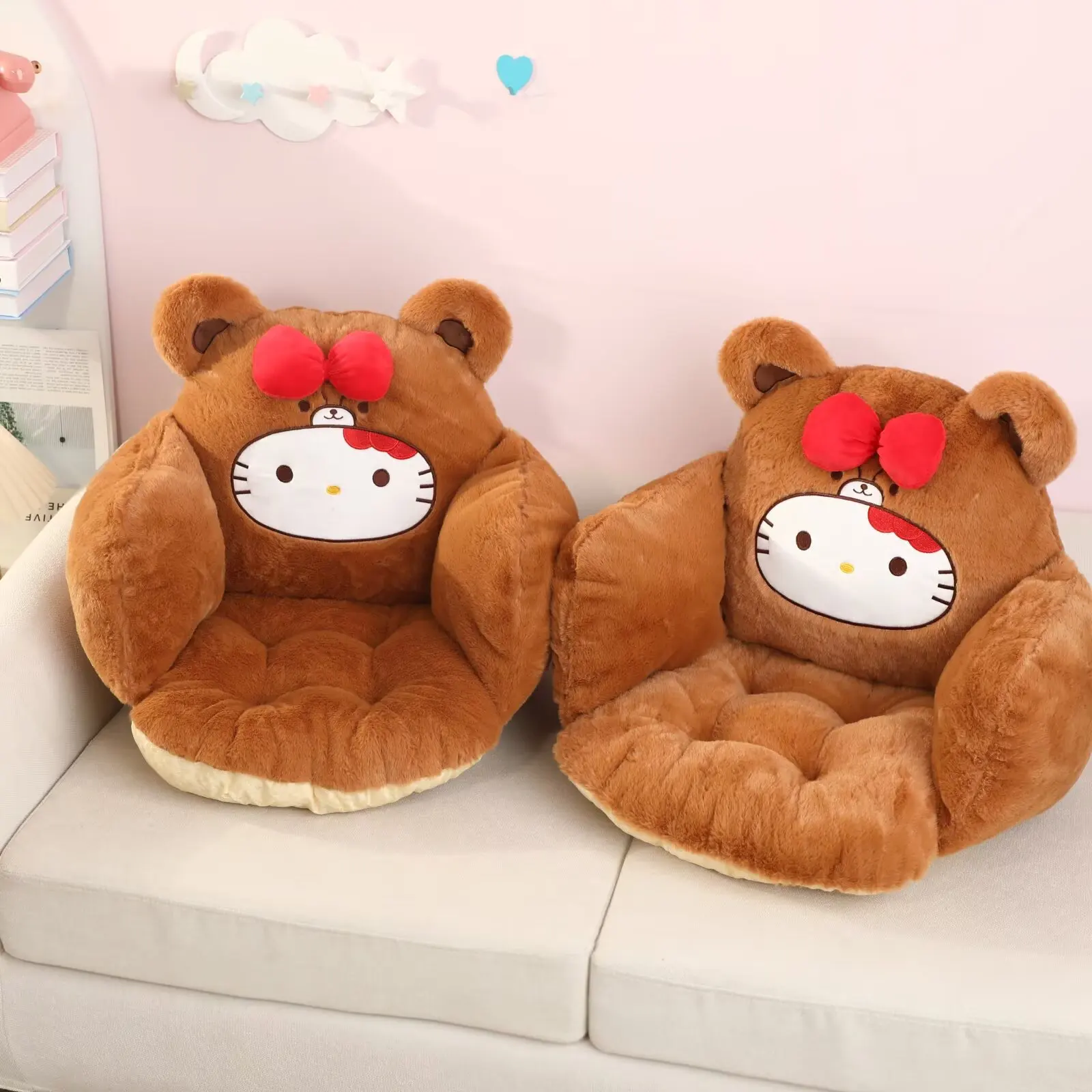 

Удобная подушка для сиденья Hello Kitty, кавайная плюшевая подушка для офисного стула с поддержкой спины, мультяшная подушка для сидения, домашний декор для стула