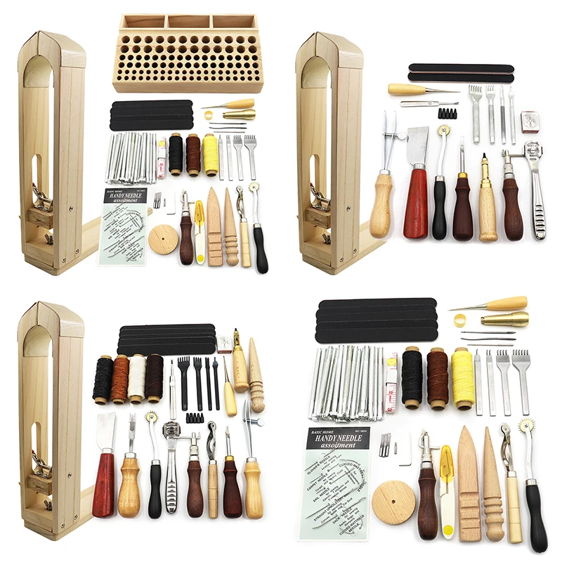 QJH Professional Leather Craft Tools Kit Hand Sewing Stitching Punch Carving Work Saddle Set Accessories DIY Tool Set