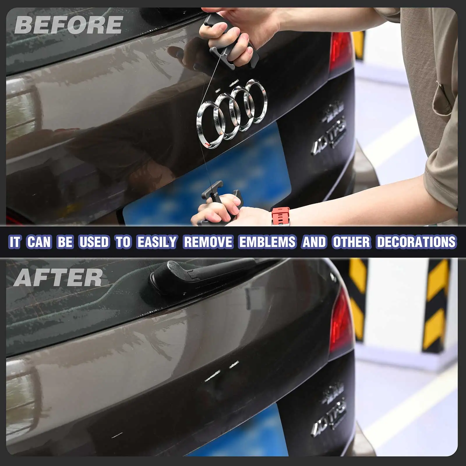 FOSHIO Car Logo Removal Line Plastic Handle Vehicle Label Sticker Glue Cleaning Tools Vinyl Wrap Sign Wing Emblem Stripping Cord