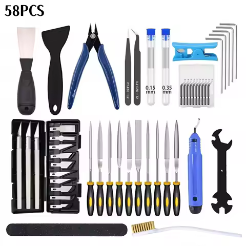 3D Printer Tool Kit for FDM/SLA – Nozzle Cleaner, Scraper, Tweezers, File & Engraving Tools for Maintenance