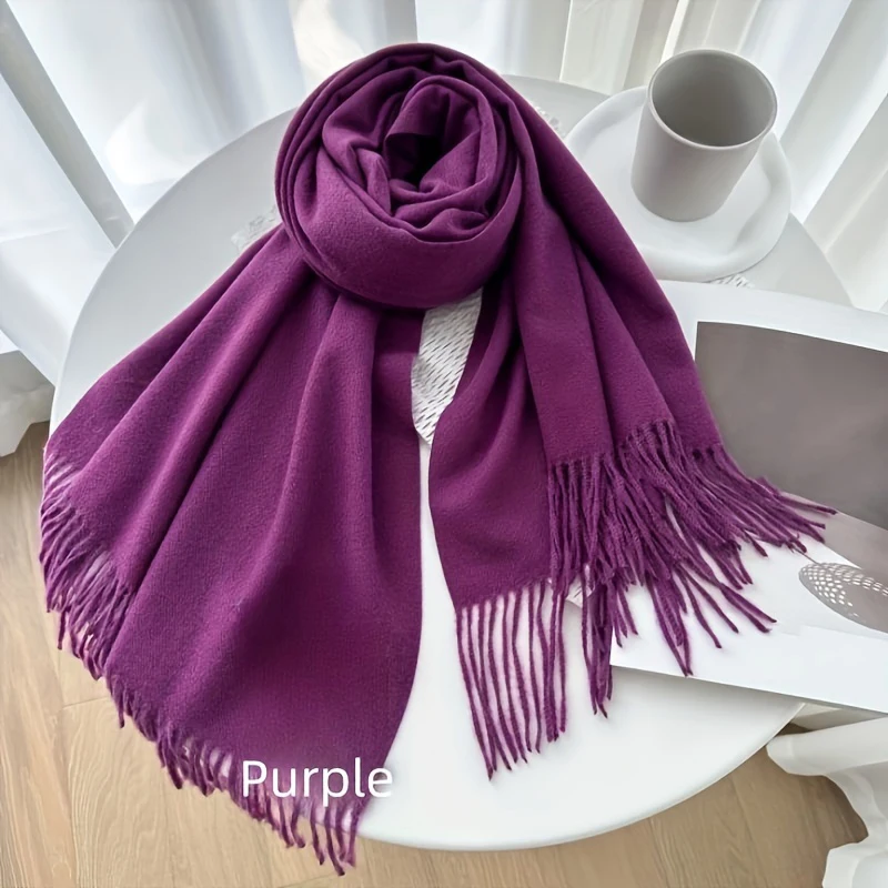 Women's Scarf Thin Shawl Solid Color Winter Scarf Headscarf Fringe Long Pashmina Scarf Shawl