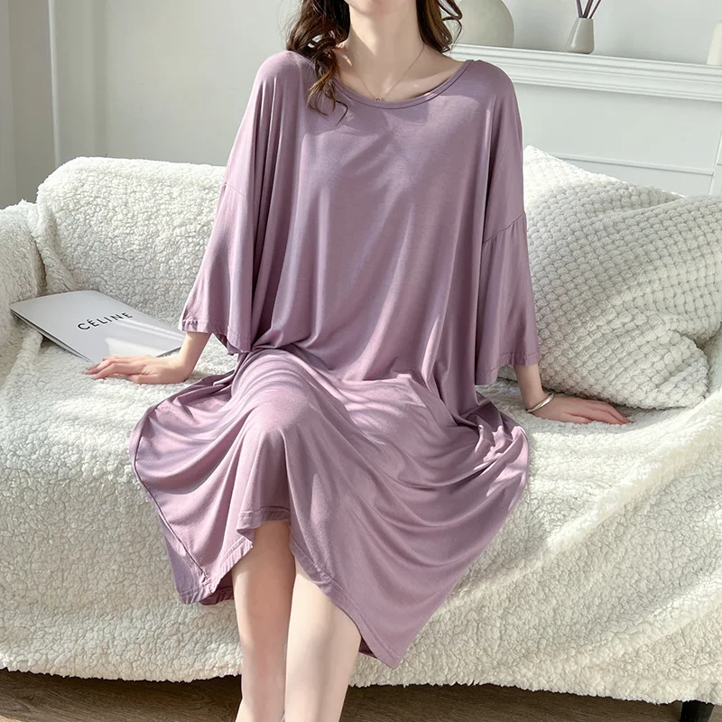 Women Soft Modal Nightdress Long Sleeve Spring Summer New Nightgowns & Sleepshirts Women Sleepwear Shirt Home Wear Clohtes