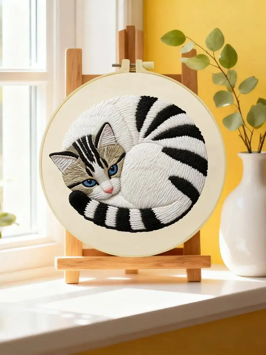 1 Stück 20X20CM/15X15CM 7,87/6,3 Zoll Tier - Katze Stickerei Starter-Kit DIY-Kit DIY-Stickerei-Set Handarbeiten Malerei – Detail 6