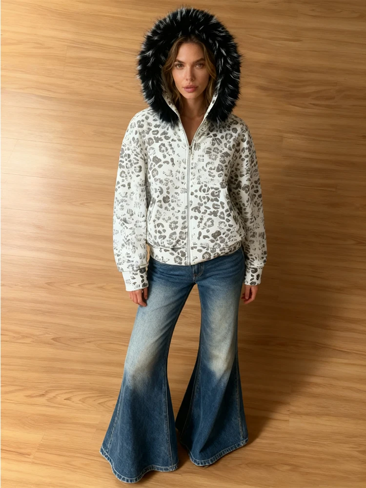 الخريف والشتاء جديد شارع العليا موضة Harajuku Ins العصرية الصوف طوق قلنسوة بسحاب 2000 خمر للجنسين ملابس Y2k #1