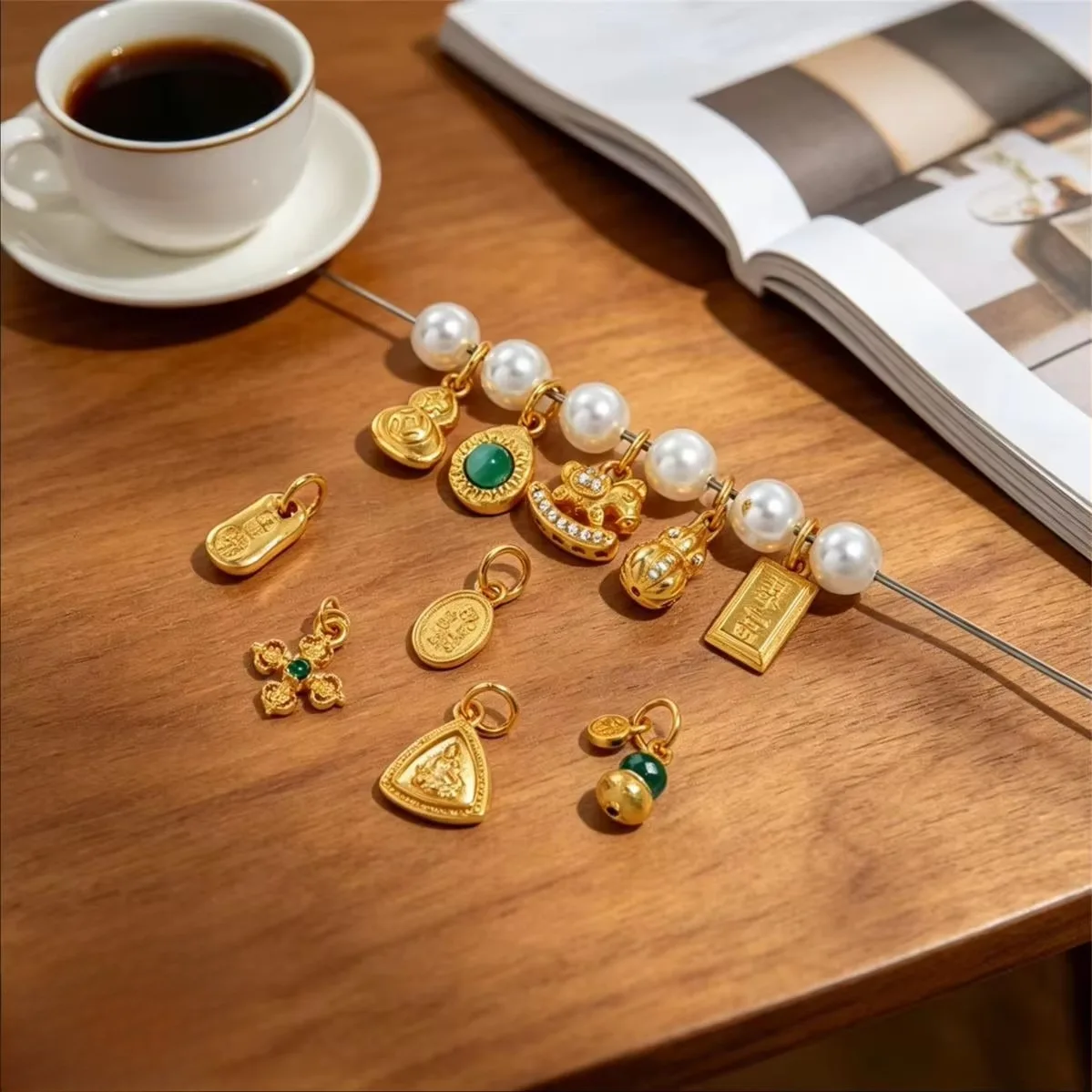 Handmade DIY Pendants 24K Real Gold Plated Brass CZ Gourd Trojan Horse Vietnam Sand Gold Charms Findings