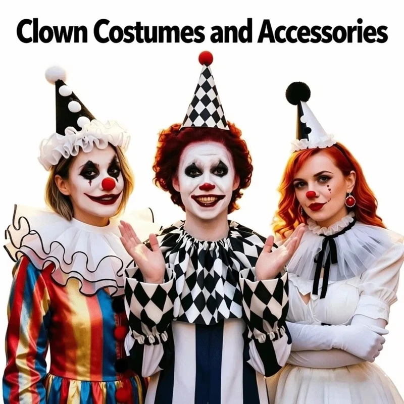 Clown Hats Plush Ball Halloween Joker Headband Dot Grid Classic Joker Hats Hair Hoop Colorful Ruffle Funny Headwear Halloween