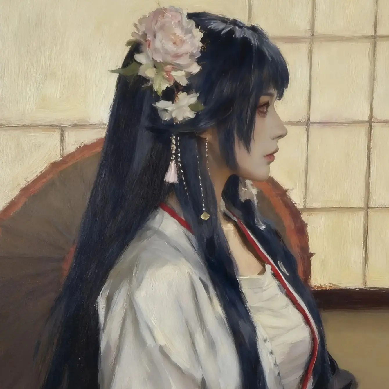 

GAME Arknights Mio‌ Cosplay Wig 100Cm Black Blue Mixed Fuchsia Long Hair Synthetic Wig+Wig cap Party Halloween Wig