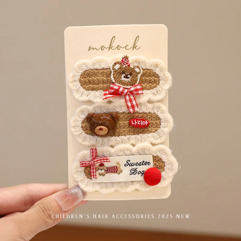 2026 Neu 2/3-teiliges Set Braune Rosa Blumen-Bären-Herz Haarspangen Niedliche Kleinkind-Mädchen Haarklammern Modische Kinder-Haaraccessoires für den Alltag – Detail 10