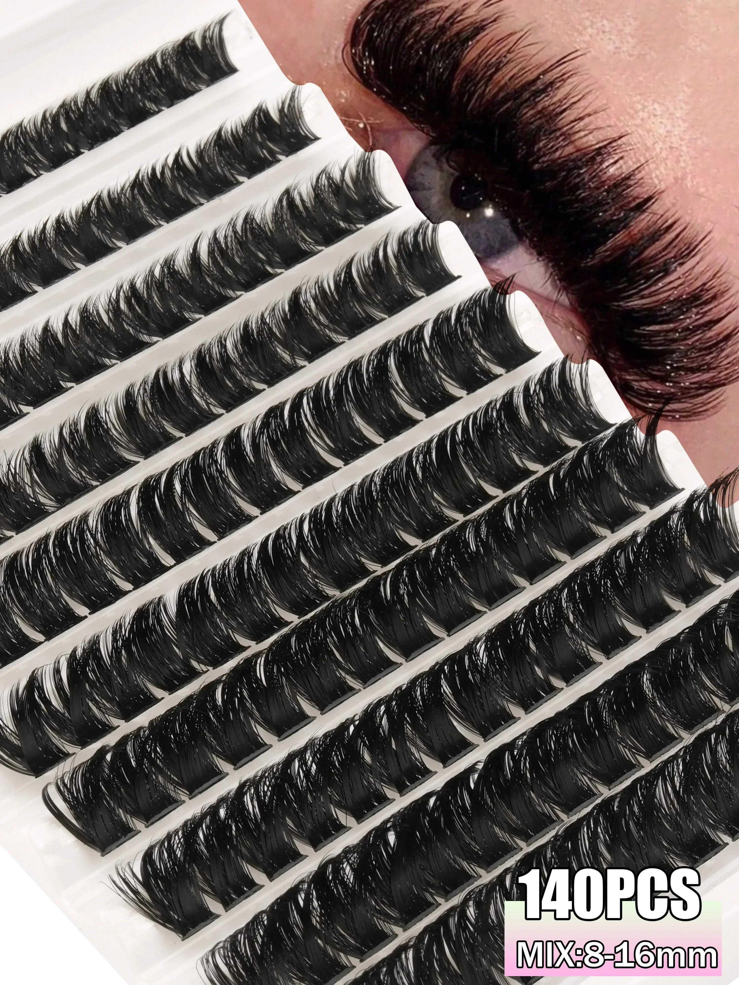 Fluffy Lash Clusters 8-16mm Mixed Length DIY Individual Eyelash Extensions Faux Mink Wispy False Eyelashes