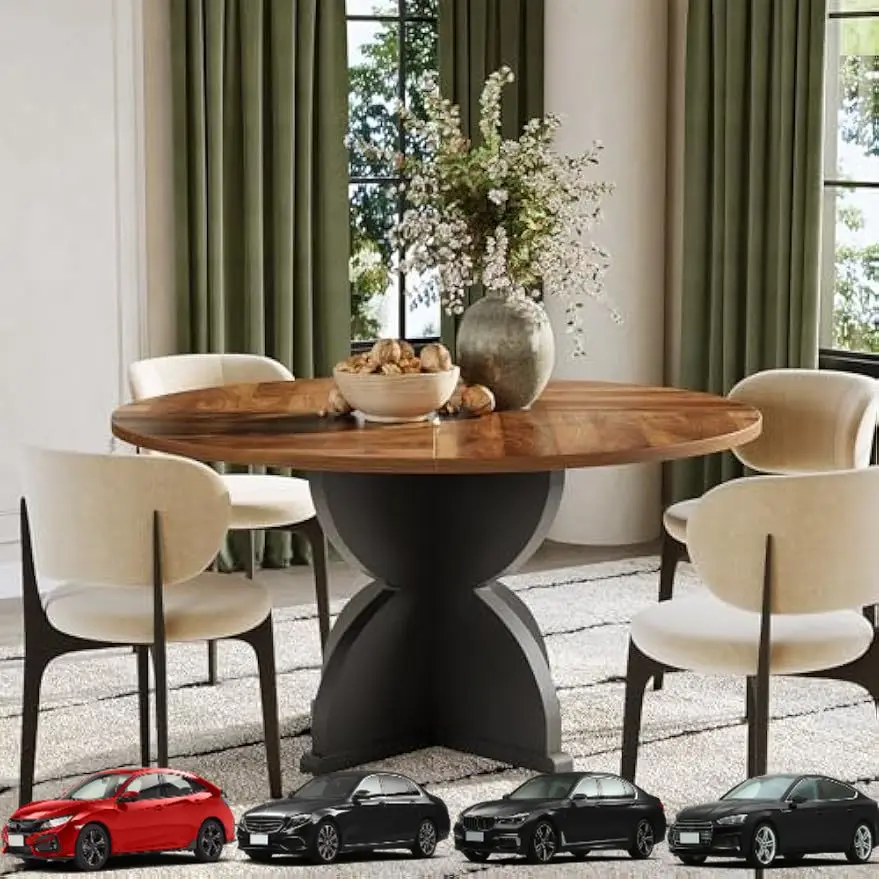 

LITTLE TREE Farmhouse Round Dining Table for 4, 47 Inches Wooden Kitchen Table with Pedestal Base, Rustic Dining Room Table Circ