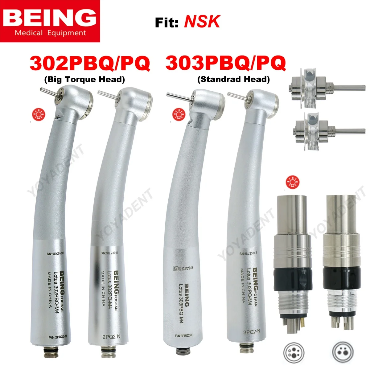 

BEING Dental High Speed Turbine Fiber Optic Handpiece push button 4/6 Holes Coupler Fit NSK Machlite/Phatelus