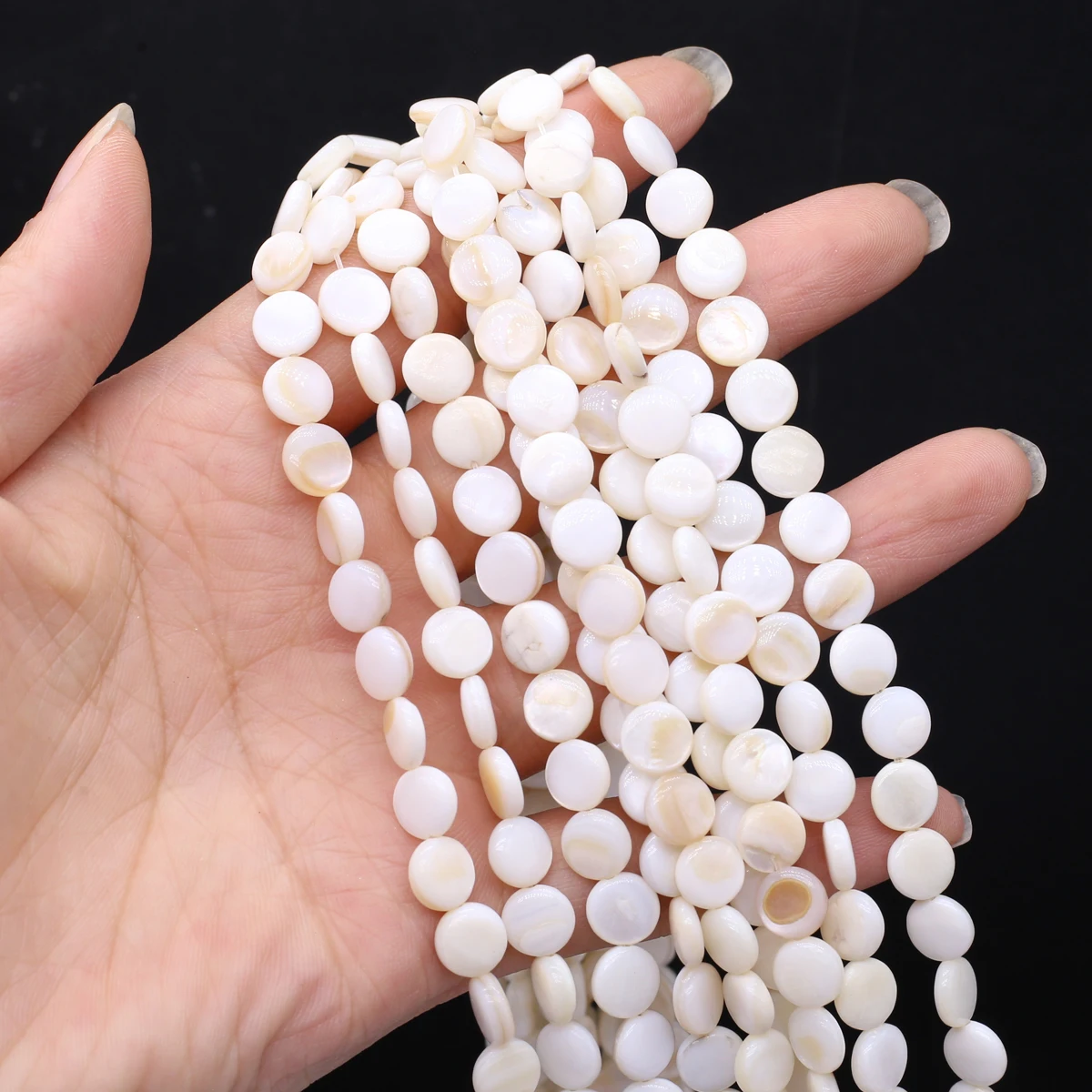 8mm Natural White Shell Flat Round Coin Bead 18cm Strand Loose Mother of Pearl Spacer Beads DIY Bracelet Necklace Jewelry Making