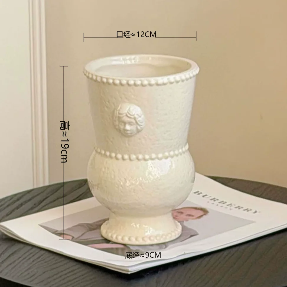 High end niche relief warm color floral ware, beautiful face decoration vase, ceramic ornaments