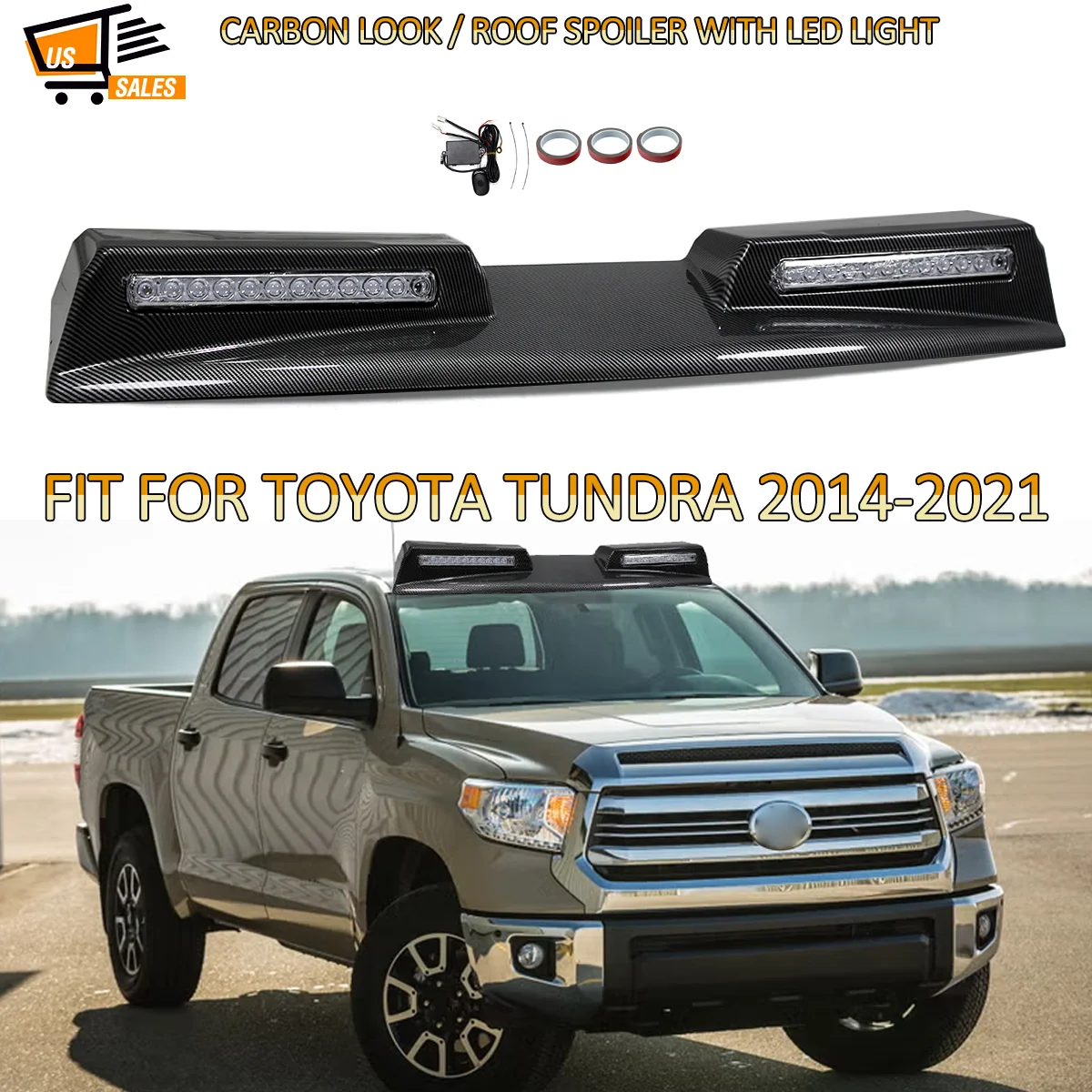 

Спойлер Magickit для Toyota Tundra 2014 2015 2016 2017 2018-2021, спойлер на крышу, крыло со светодиодными фонарями, карбоновый вид DRL